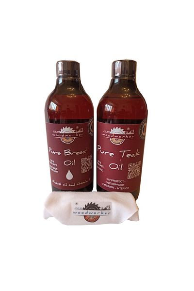woodworker Pachet Intretinere Lemn Masiv, Dual Pack, Pure Breed Oil, Pure Teak Oil, Laveta Bumbac, 500ml/500ml