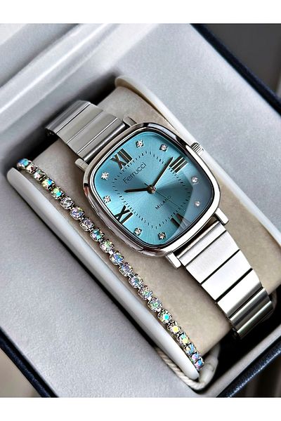 Ferrucci Silver Color Square Model Roman Numeral Stylish Design Women's Wristwatch Bracelet