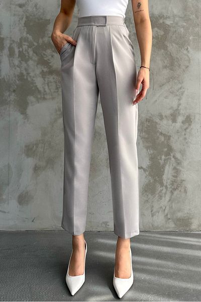 macharel jeans women's tight leg pleated velcro closure seasonal fabric trousers gray