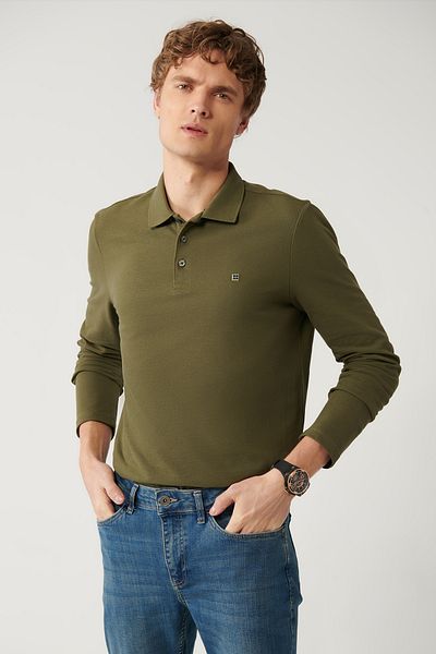 Avva Men's Khaki 3-Button 100% Cotton Basic Sweatshirt E 001003