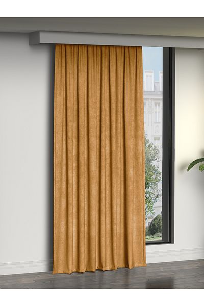 FAVOLLİ Cortina de fundal cu textura de catifea culoare șofran, seria de vis Extrafor Shirring