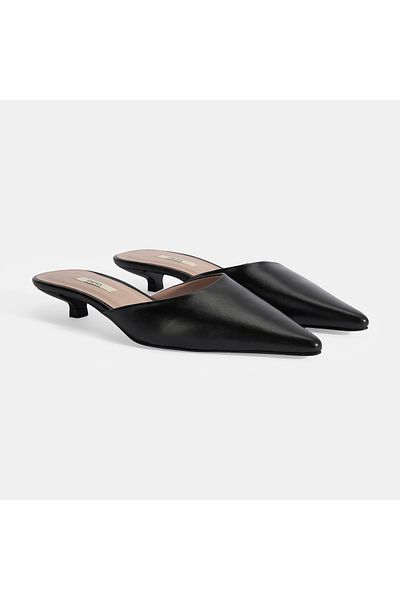 Desa Women's Black Heeled Leather Slippers