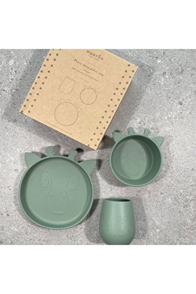 Nuuroo Silicone Table Set, 3 Pieces, Judi Giraffe Dusty Green