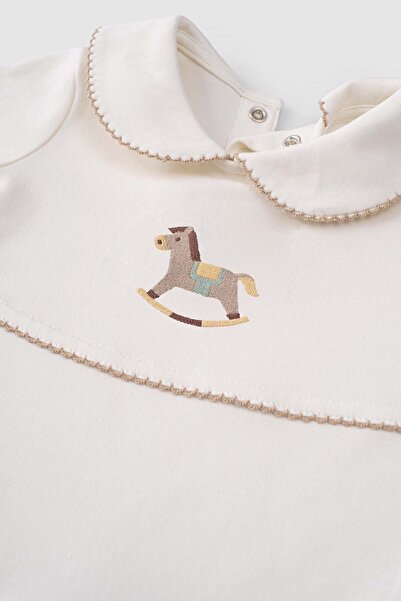 Little Gusto Organic Cotton Baby Collared Jumpsuit Playtime Thai Embroidered