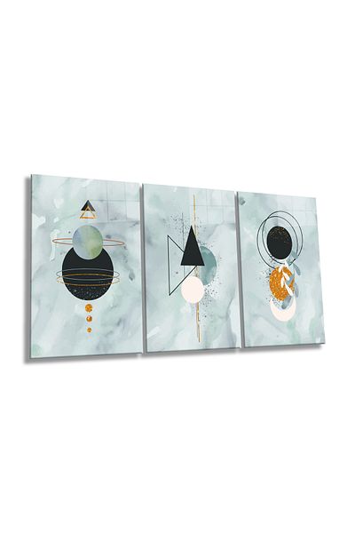 Rosyvien Desene geometrice moderne Combinați set de 3 piese de pictură din sticlă, decor de perete pentru casă și birou, cadou de lux