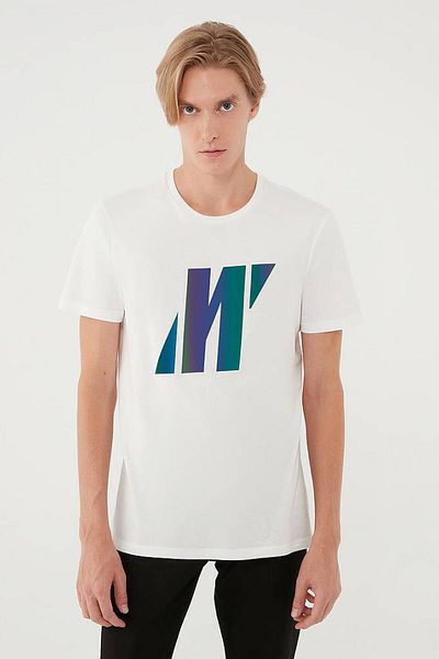 Mavi Tricou alb pentru bărbați - imprimeu cu logo reflector, negru Pro 066255-30701
