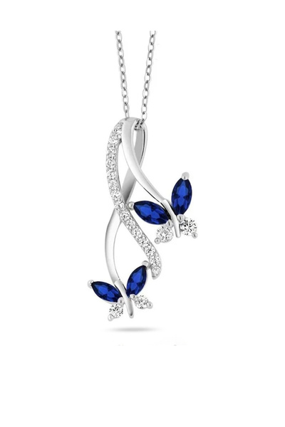Brezza Lusso Jewelry Sonsuzluk Pırlanta Model Safir Taşlı Kelebek Kadın Gümüş Kolye