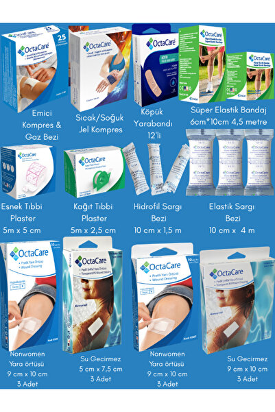 Octamed Deprem İş Yeri, Ecza Dolabı, Karavan, Araç, Ev ve ofis İlk Yardım Ürünleri (Baticon 100 ml Hediye)