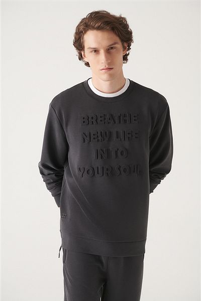 Avva Anthrazitfarbenes Soft-Touch-Sweatshirt mit Rundhalsausschnitt für Herren A22y1273
