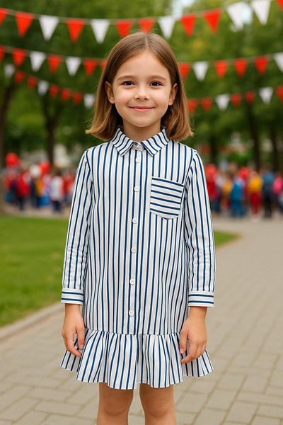 Hilal Akıncı Kids Rochie cămașă cu buzunar în dungi pentru fete