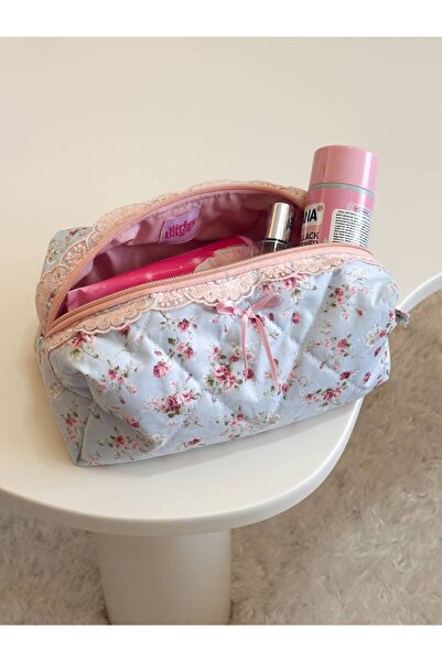 girlsybags حقيبة مكياج على شكل زهرة وردية مقرمشة، حقيبة كبيرة الحجم بسحاب مع ...