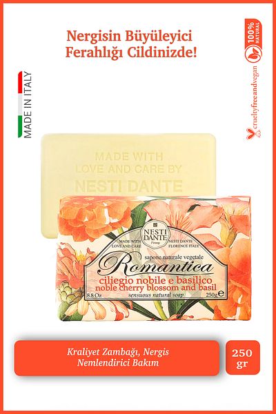 Nesti Dante 250g Romantica Cherry Blossom and Basil Printed Moisturizing Soap