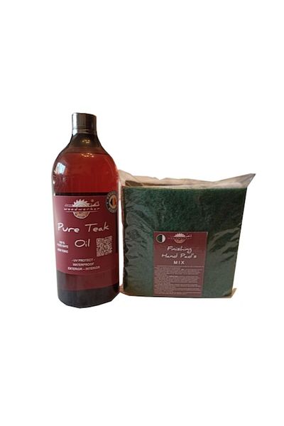 woodworker Kit Intretinere, Prep’n’shine-pure Teak Oil & Hand Pad’s Mix Abrasive, Alb, Negru Verde, 1000 ml