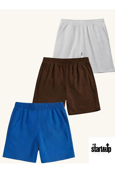 QUEENSTOWN Unisex Solid Color 3-Pack Large Size Loose Summer Shorts