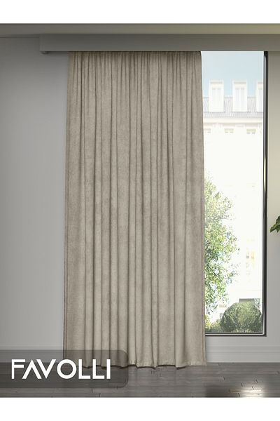 FAVOLLİ Linen Color Velvet Textured Island Background Curtain, Dream Series