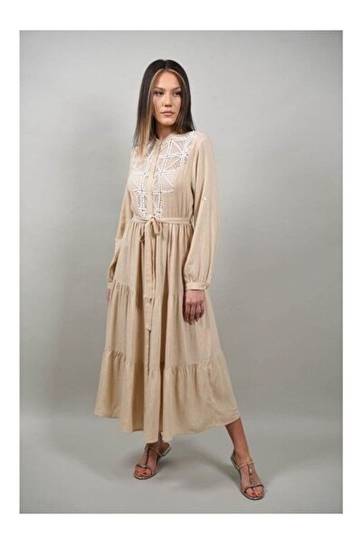 Y TWO WOMEN ROCHIE BOHO CHIC LUNGA TIP CAMASA CU BRODERIE MONTI Bej S-M