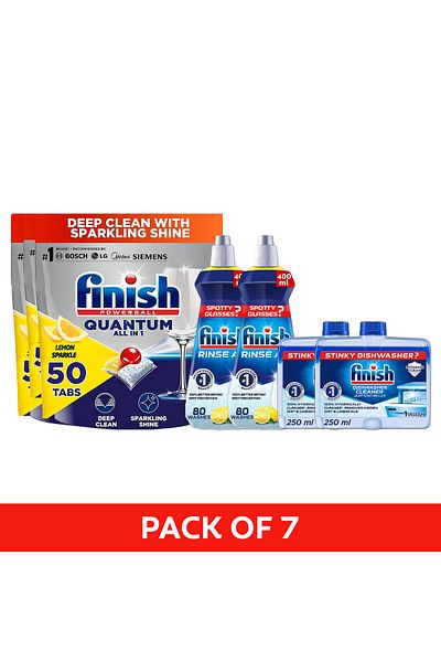 Finish Quantum Tabs Lemon 50x3 Machine Cleaner 250mlx2 Rinse Aid Original 400mlx2