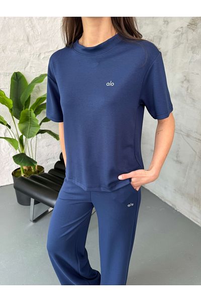Elif Özbey Butik Navy Blue Print Detailed Short Sleeve Set