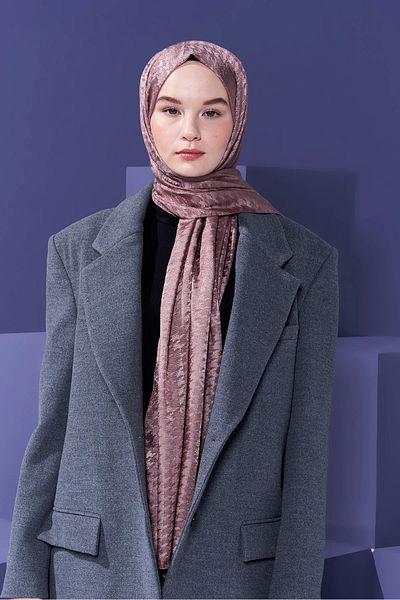 Modakaşmir Mini Goose Feet Pattern Dusty Brown Natural Jacquard Shawl
