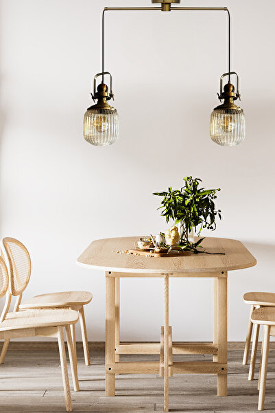 Bamyum İkili Mopa Cam Bal Rengi Metal Çubuk Avize Eskitme Başlık Retro Sarkıt Lamba Salon Aydınlatma