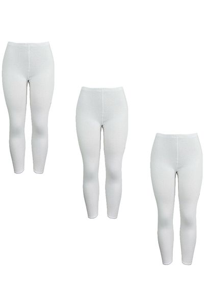 City Rose Fashion 3 - Pieces Full Length inner Leggings Cotton 100% with Elasticized Waistband Women white