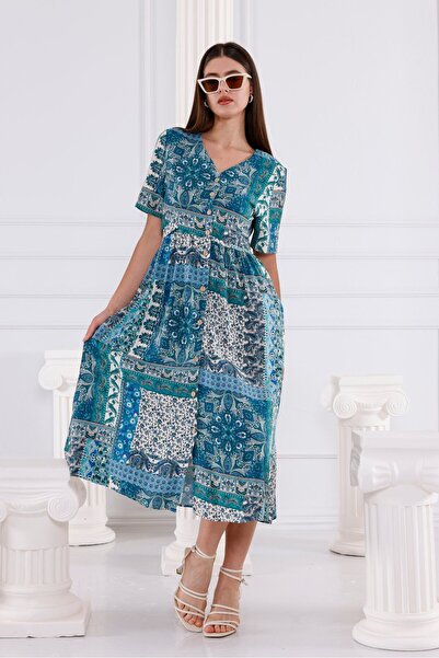 Pulli Collection Καλοκαιρινό φόρεμα βισκόζης με σχέδιο