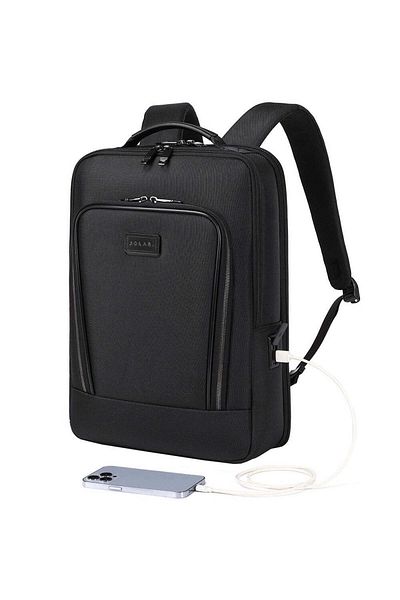 JOLAR. Rucsac inteligent unisex, port USB tip C, laptop de 15,6", impermeabil, negru