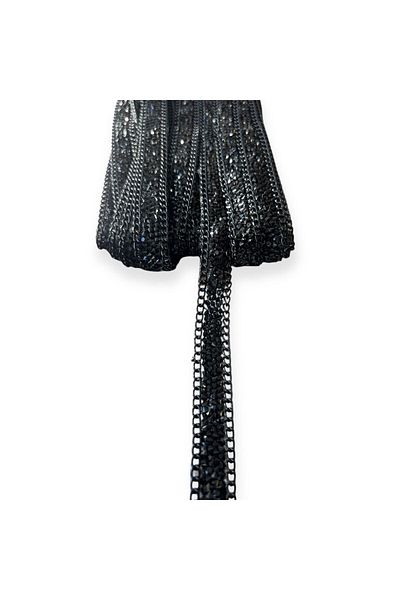 OZN AKSESUAR Iron-On Chain-Studded Strip, Adhesive-Studded Strip Evening Dress-Studded Strip, 2 Mt 1,5cm Black