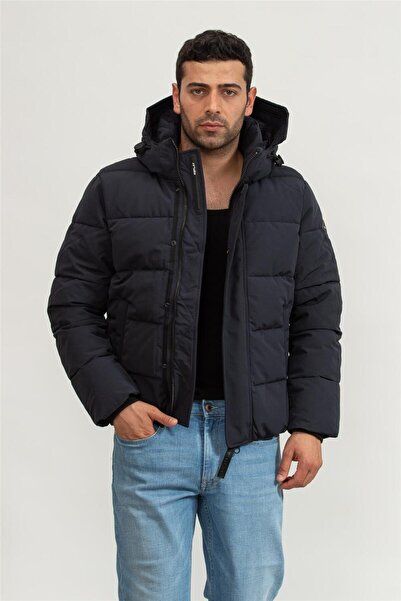 Replay Erkek Lacivert Kapüşonlu Mont