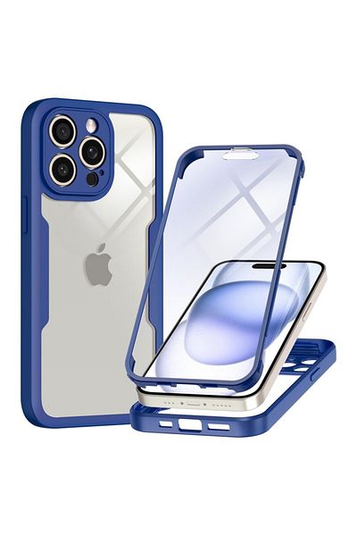 SKYDDAR INNOVATION Husă + folie pentru iPhone 15 Pro, [pachet 360°] ColorVerse MagSafe, albastră, set cu autocolant