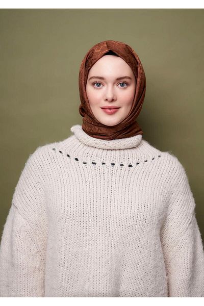 Modakaşmir Natural Jacquard Series Rhythm Pattern Shawl Brown