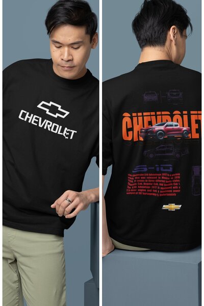 Fuddy Moda Oversize Chevrolet S10 Sırt Baskılı Tişört, Erkek-Kadın Araba Tema...