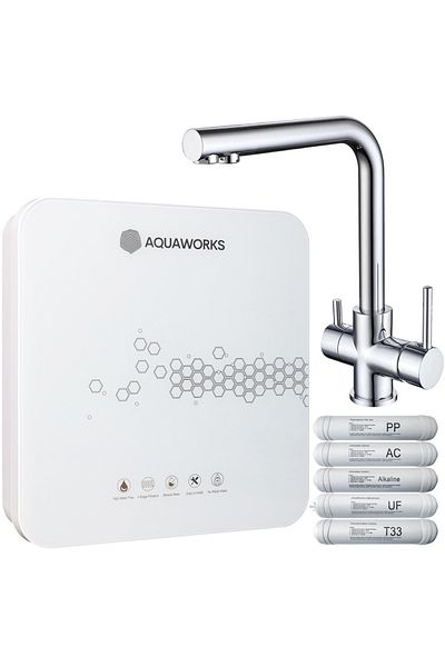 AquaWorks Water filter, AquaWorks™ Complete, includes 3-way silver faucet, 5 stages of filtration