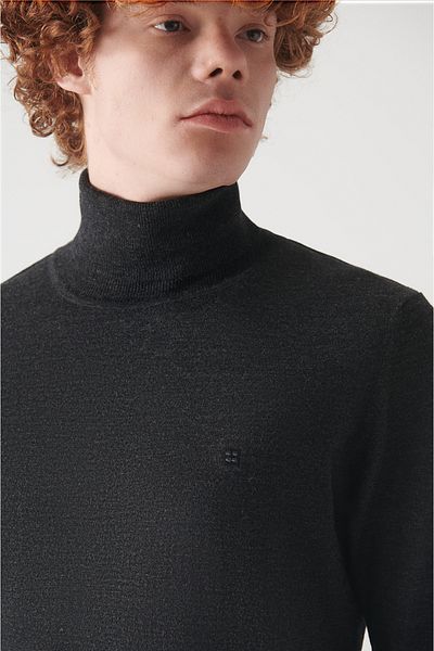 Avva Anthrazitfarbener Rollkragenpullover aus Wollmischung für Herren E 005014