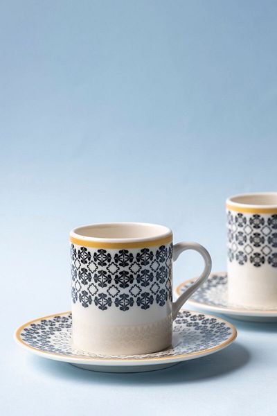 FH finehome Star Porcelain 4 Piece Set of 2 Cups Black