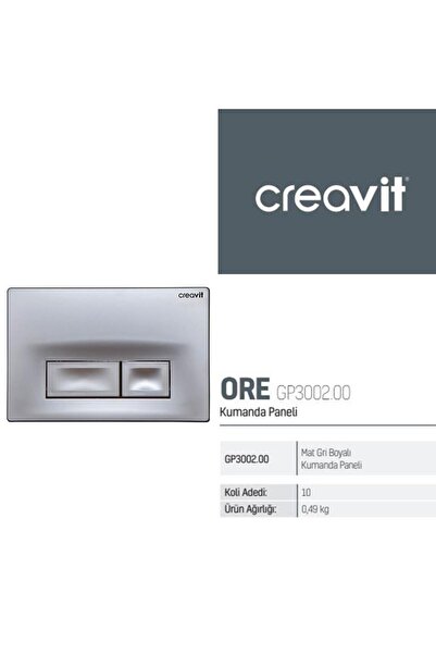 Creavit Gömme Rezervuar Asma Klozet İçin+Ore Mat Gri Kumanda Paneli