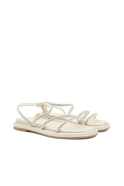 Dıvarese Kırık Beyaz Kadın Deri Sandalet