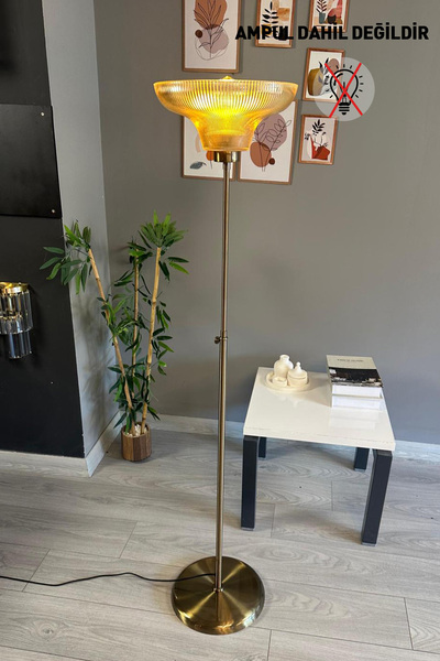 Bamyum Stark Cam Bal Rengi Düz İnce Gövde Lambader Modern Metal Oturma Odası