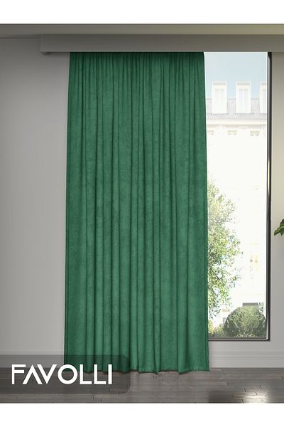 FAVOLLİ Cortina de fundal insulă de culoare smarald cu textura de catifea Extra pentru seria Gathered Dream