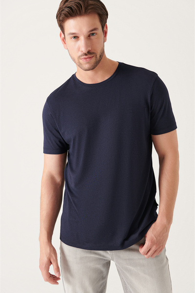 Avva Men's Navy Blue Ultrasoft Crew Neck Cotton Basic T-Shirt E 001171