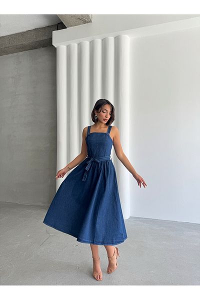 Miss Prova Rochie din denim cu detaliu cu guler pătrat MISSEL8995
