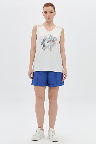 DAIDO Μονόχρωμο εμπριμέ με πέτρα στον ώμο με γαρνιτούρα σιφόνι