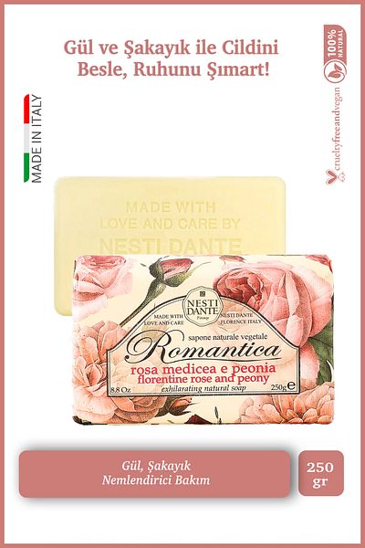 Nesti Dante 250Gr Romantica Florentine Rose & Peony Solid Soap - Moisturizing, Rose and Peony Extract