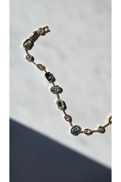 stainless steell Geometric Gold Steel Bracelet with Colored Stones – Hypoallergenic