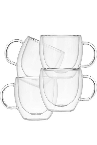 Quasar & Co. Set of 4 Dubli ® Double Walled Cups, 250 Ml, Heat Resistant, D 8 Cm, H 9 Cm, Transparent