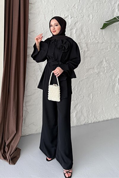 Rimel Moda Garcia Motifli Takım Siyah