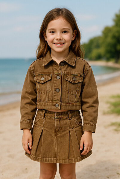 Hilal Akıncı Kids Organik Boyamalı Ceket Pileli Etek 2'Li Takım