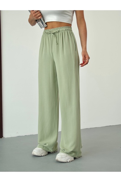 alanora بنطلون نسائي كتان عالي الخصر - ساق واسعة وخصر مرن