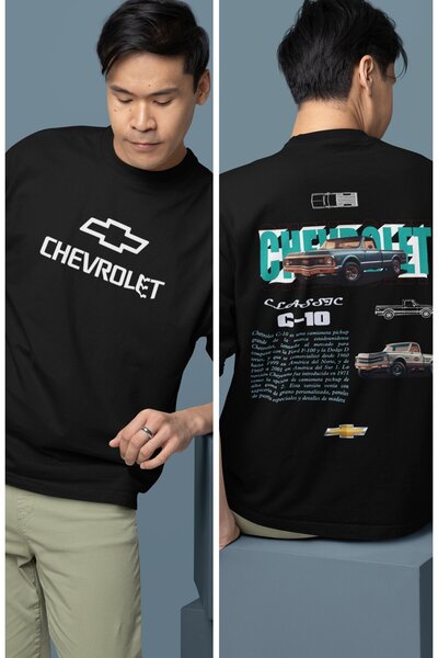 Fuddy Moda Oversize Chevrolet 1980 C10 Sırt Baskılı Tişört, Erkek-Kadın Araba...