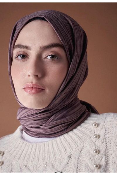 Modakaşmir شال قطن ميستو لون بني مغبر